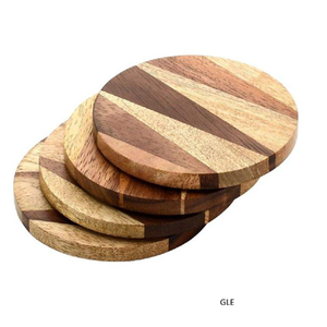 Handcrafted Wooden <b>Round</b> Drink Coasters (Set of 6) With Decorative Holder Tabletop Coasters for Tea Coffee Cups. - Product Image 1