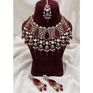 Vintage Red <b>Crystal</b> Necklace <b>Set</b> With Earrings For Women Wedding Engagement Party Wear Antique Gold Plated Jewelry <b>Sets</b> - Product Image 1