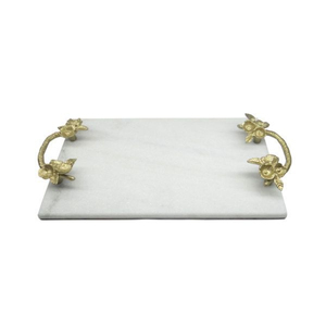 Plateau de service élégant en marbre blanc, design moderne et écologique, avec poignées en laiton doré, pour mariage et décoration intérieure - Vente en gros - Product Image 2
