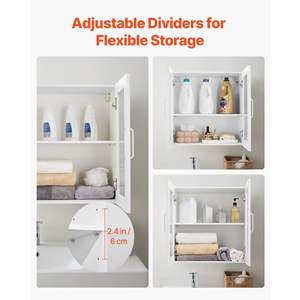 Armario de Pared para Lavandería de 2 Niveles, Blanco, 12 x 24 x 24 (P x A x H), Estante Ajustable, 4 Puertas, Armario para Cocina y Baño - Product Image 4