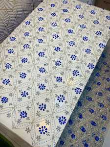 A.K.TRENDY COLLECTION Luxury Eco-Friendly Woven French Silver Rhinestone <b>Embroidered</b> Handmade <b>Tulle</b> Lace Fabric Medium Weight - Product Image 3