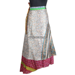 New Indian Vintage Silk Saree Wrap <b>Skirt</b> Women Wear Vintage Silk Sari <b>Long</b> Length Wrap Around <b>Skirt</b> 2 Layer Reversible Length - Product Image 6