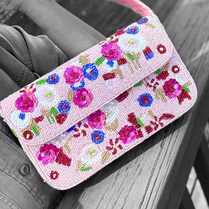Bolso de mano floral con cuentas hecho a mano: Elegante bolso de noche rosa, bolso de novia para boda - Product Image 5