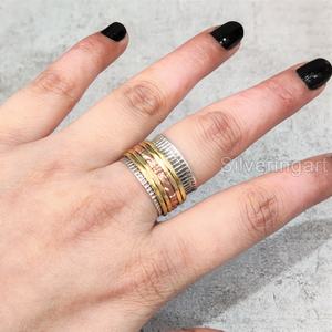 Anillo de meditación con banda giratoria, anillo de pulgar de Plata de Ley 925 para mujer, joyería hecha a mano, anillo giratorio de ansiedad navideña para hombre - Product Image 1