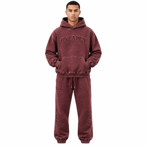 <b>Men's</b> <b>Burgundy</b> <b>Hoodie</b> Sweatpants Tracksuit Set One Apex Streetwear Two Piece Matching Jogger Outfit Casual Fashion - Product Image 1