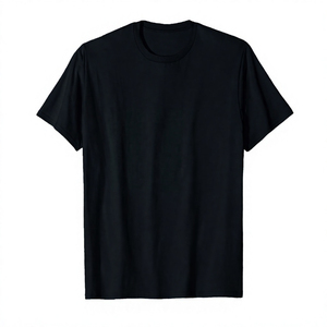 เสื้อยืดคอกลมแขนสั้นผ้าฝ้ายสีดำสำหรับผู้ชาย ทรงปกติ สีพื้น สไตล์ลำลอง - Product Image 1