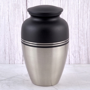 Black and Silver <b>Stripes</b> Brass Adult Cremation Urn with Matte and brushed surface for Human Ashes, Burial Memorial Urn - Product Image 1