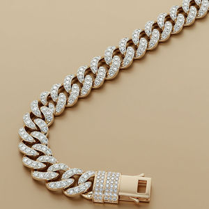 Iced Out Cuban Link Chain <b>Necklace</b> Yellow Gold Diamond Hip Hop Chain Luxury Rapper Jewelry <b>Statement</b> <b>Necklace</b> for Men - Product Image 2