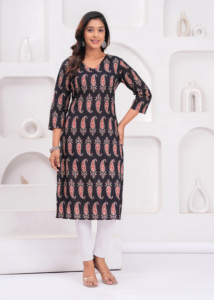 Women Black Printed Straight <b>Kurti</b> Ethnic Casual Wear <b>Kurti</b>, Work <b>Kurti</b> , Trendy <b>Kurti</b> , New Kurta - Product Image 4
