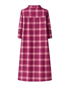 Vestido camisero a cuadros marrón para mujer, de manga larga, con botones, informal, midi, con bolsillos, para uso diario, suministros OEM personalizados - Product Image 2