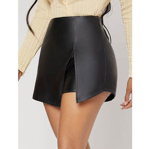 Jupe-short asymétrique taille haute en similicuir PU pour femme 2026 - Product Image 3