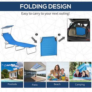 Sdraio Pieghevole Blu con Parasole per Piscina Esterna, Cuscino in Olefin e Telaio in Alluminio, per Applicazioni a Bordo Piscina - Product Image 5