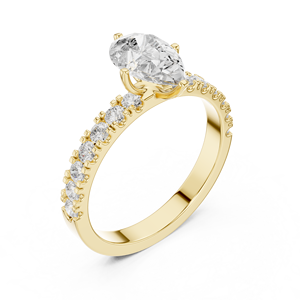 Bague de fiançailles solitaire en or jaune avec diamant de laboratoire taille poire et pavé, pour femme - Product Image 4