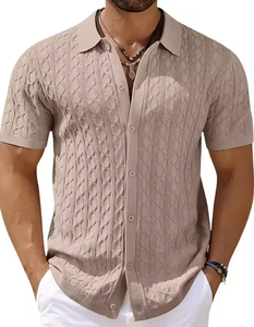 Chemise formelle pour homme en tricot personnalisé de haute qualité, coton/fibre de bambou, jacquard uni, manches régulières, écologique, respirante, été - Product Image 5