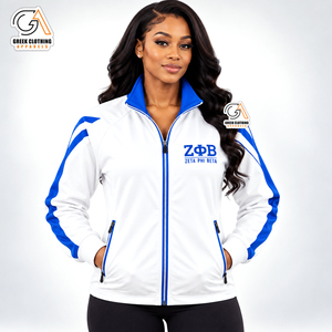 Veste de survêtement matelassée pour femmes Zeta Phi Beta Sorority Fraternity, blanche et bleue, manches longues, fermeture éclair sur le devant, coupe-vent, col montant - Product Image 1