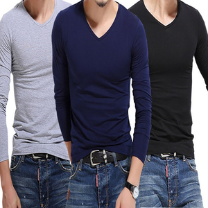 OEM diseño personalizado de otoño e invierno de los hombres de manga larga de color sólido de la camiseta al por mayor barato sólido de manga larga Camiseta slim fit - Product Image 6