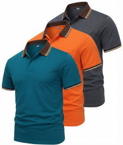 Camisa de Hombre Estilo Urbano, Manga Corta, Tejido Jersey Sólido, Mezcla de Poliéster/Algodón, Logotipo Frontal, Secado Rápido, Casual, con Botones - Product Image 2