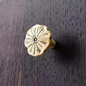 Premium Antique Bronze Lotus Leaf Brass Knobs, New Chinese Retro <b>Single</b> Hole Handles for Cabinets & Drawers Metal Knobs - Product Image 4