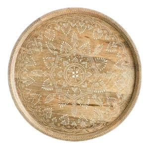 New Arrival Round Wooden Serving Tray Hand Painted Decorative Flower Pattern for Dining Kitchen Breakfast Decor - Product Image 1