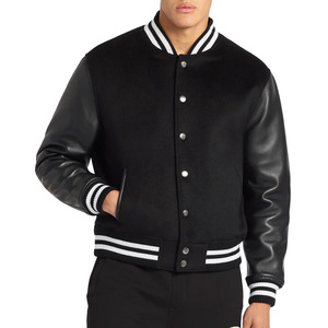 Design Your Own High Quality Discharge Printed Slim Leather <b>Fleece</b> Letterman Winter <b>Jacket</b> Streetwear for Men - Product Image 2