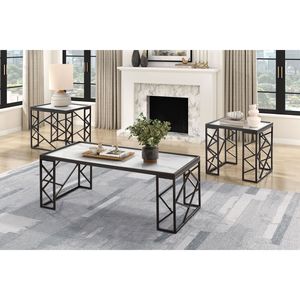 Set di Tavolini da Caffè e Tavolini Laterali Occasionali in 3 Pezzi con Piano in Vetro Temperato e Struttura in Metallo Nero per Soggiorno - Product Image 1