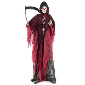 Décoration d'Halloween squelette de 2,4 m avec yeux rouges clignotants activés par le son, sons effrayants, bras réglables, squelette/faucille - Product Image 3