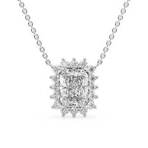 Elegante Collar con Colgante de Moissanita Corte Radiante y Halo, Plata de Ley 925, Racimo de Diamantes, Joyería Nupcial para Boda, Regalo para Mujer - Product Image 1