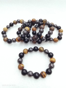 Bracelet en pierres naturelles perlées 8 mm Œil de tigre Agate noire Hématite Forme ronde polie Bijoux pour hommes - Product Image 5