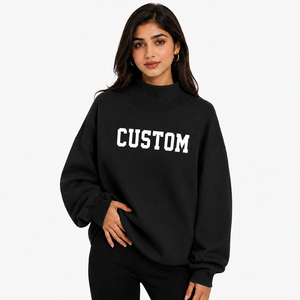 Sudadera de cuello alto para mujer al por mayor, ligera, de algodón polar, con bordado premium, hombros caídos, ropa casual, proveedor OEM ODM - Product Image 1
