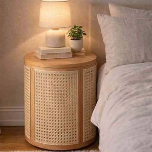 Panier à linge en rotin naturel tressé à la main avec cadre en bois, panier de rangement rond pour vêtements, organisateur rustique pour la maison et le salon - Product Image 5