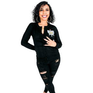Women's SGRho Pearl Button <b>Cardigan</b> Custom Embroidered V Neck Knit Sweater Elegant Sorority Apparel Casual Fashion Clothing - Product Image 1