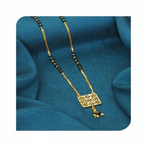Luxury 22K <b>Solid</b> <b>Gold</b> Mangalsutra Necklace Floral <b>Pendant</b> Black Beads Chain Indian Wedding Engagement Party Jewelry for Women - Product Image 1