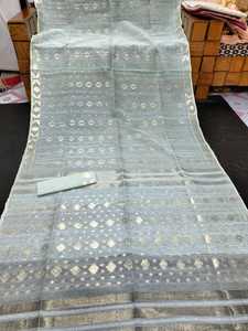 Exclusivo Deshi Dhakai Jamdani Sharee calidad superior para mujeres JAMDANI tela azul rojo verde dorado cielo azul de Bangladesh - Product Image 6