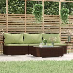 Ensemble de salon de jardin marron avec coussins verts - Product Image 1