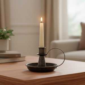 Black Iron Candle Holders, Taper Candlestick Holders with Handle, <b>Retro</b> Vintage Stand 2 Set - Product Image 4