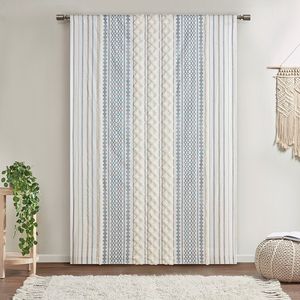 Pannello tenda bianco/Navy stampato in cotone con striscia di ciniglia e fodera 50x84 "Set mantovana e tende - Product Image 5