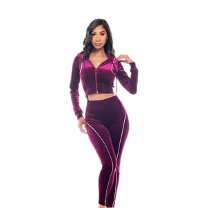 Ensemble 2 pièces en velours Y2K personnalisé pour femme : Veste à capuche zippée avec logo brodé et pantalon évasé – Marque streetwear OEM - Product Image 6