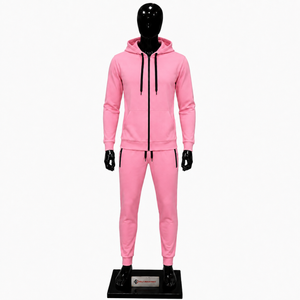 Premium <b>Mens</b> Pink Tracksuit Set Full Zip Hoodie And <b>Jogger</b> Pants Custom Athletic Sportswear Training <b>Gym</b> Running Fitness Casual - Product Image 1