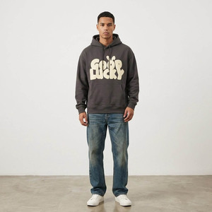 Sudadera con Capucha Gráfica Marrón Extra Grande Personalizada para Hombre y Mujer, Sudadera con Capucha Estilo Urbano con Logotipo Estampado en Relieve, Felpa de Algodón Grueso - Product Image 3