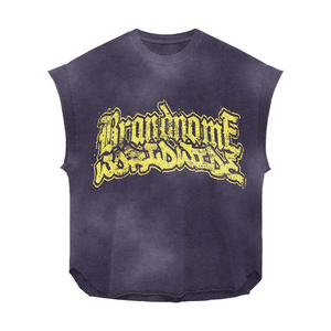 Camiseta personalizada de algodón 100% grueso para hombre, corte holgado, estampada, sin mangas, estilo vintage, con estampado de diamantes de imitación. - Product Image 3