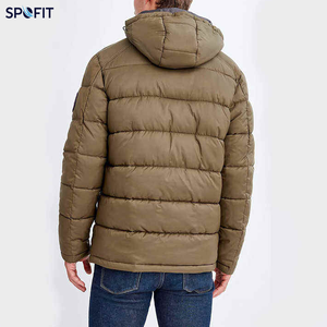 Blouson matelassé à capuche pour homme, chaud et épais, avec fermeture éclair, décontracté, vert olive, col montant et rembourrage en polyester - Product Image 4