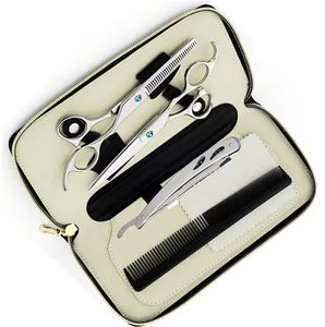 Kit de coiffure professionnel en acier inoxydable poli miroir avec ciseaux à effiler, ciseaux de coiffure et rasoir, avec peigne, en vente - Product Image 5