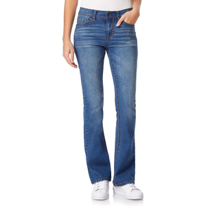 NEW Wholesale Women Flared Canvas <b>Jeans</b> Wide Leg Eco-Friendly Breathable Polyester/Cotton Mid <b>Waist</b> for Women Custom Logo - Product Image 1