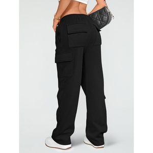 2025 femmes Cargo pantalons de survêtement jambe large polaire doublé Y2K Joggers avec poches taille moyenne XL taille pour l'automne hiver - Product Image 3
