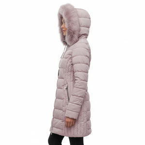 Blouson d'hiver pour femme, personnalisé, brillant, tricoté, respirant, imperméable, coupe-vent, à capuche, style bomber, en nylon, OEM/ODM - Product Image 4