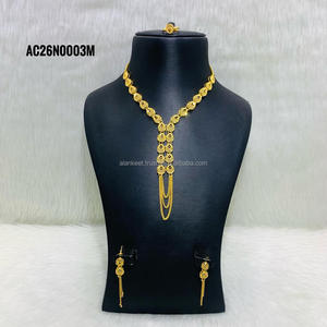 Parure de collier plaqué or 24 carats d'un gramme, motif floral et chiffres, chaîne légère en laiton, style religieux tendance, pour fiançailles - Product Image 2