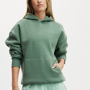 Sweat-shirt à capuche oversize vert uni en molleton de coton unisexe coupe classique avec poches coupe-vent hiver 380g tricoté teint uni - Product Image 1