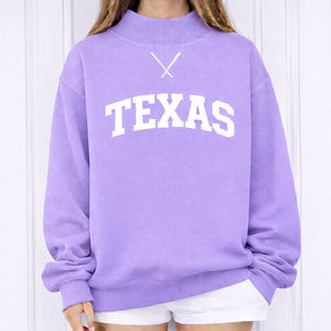 Sudadera con cuello redondo y estampado de letras de Texas para mujer, de algodón tejido blanco, manga larga, para otoño - Product Image 4