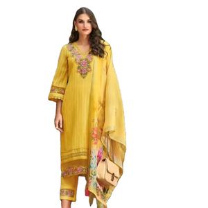 ชุดเสื้อกางเกงผ้าฝ้ายแท้พิมพ์ลายสำหรับใส่ทำงานชุดอินเดียและปากีสถาน - Product Image 1