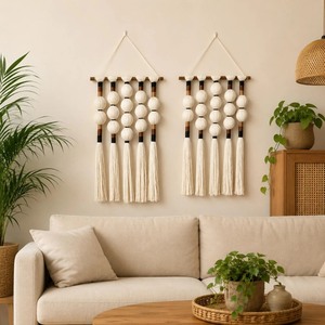 Decoración Rectangular para el Hogar, Tapiz de Pared Bohemio de Macramé con Borlas de Algodón Natural para Sala de Estar - Product Image 6